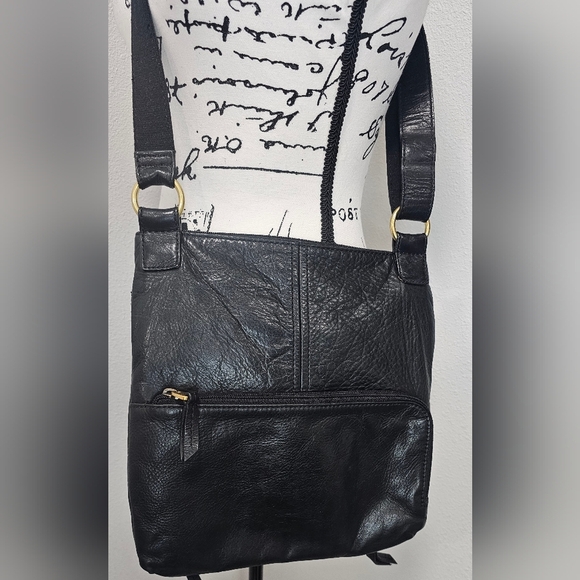 Fossil Stanton Black Pebbled Leather Traveler Large Organizer Crossbody Bag - Picture 8 of 16